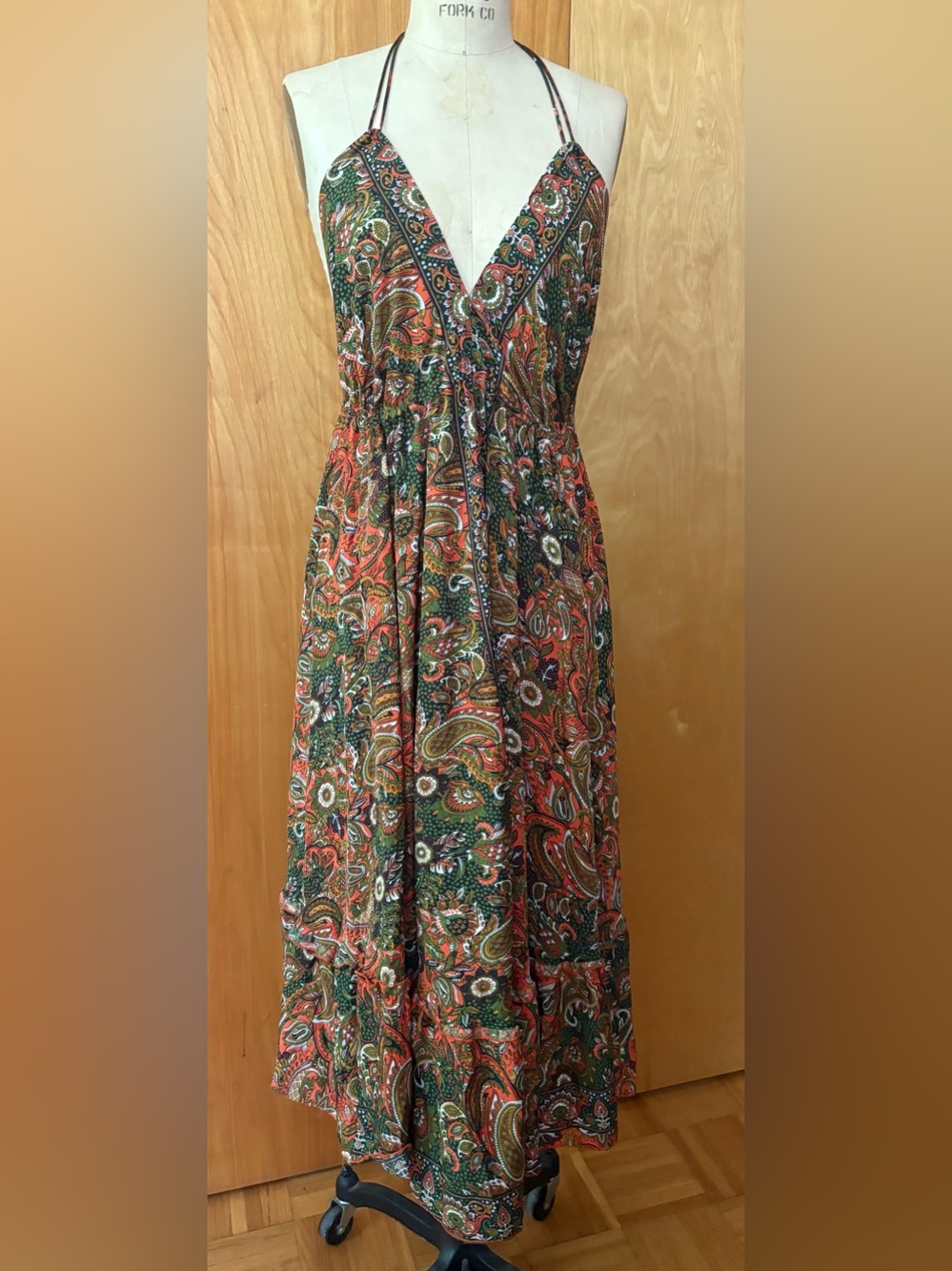 Vintage girl paisley silk midi dress size S xs
